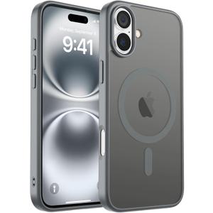 Magnetic for iPhone 16 Case, [Compatible with MagSafe] [Military Grade Drop Protection] Translucent Matte Shockproof Anti-Scratch Phone Cover, Dark Gray
