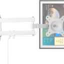 Full Motion Wall Mount for Echo Show 15, Monitor Wall Mounting Bracket for 15-28 Inch Monitors TVs, Swivel and Tilt 360 Rotate Wall Mount for Alexa Echo Show 15, Adjustable and Extendable (White)