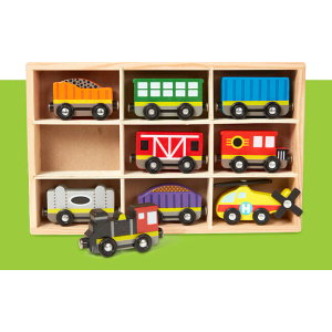 Wooden Train Set 9 PCS - Train Toys with Storage Box, Magnetic Toy Trains Compatible with All Major Brands, Gift for Toddlers, Boys and Girls Aged 3+