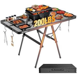 Raynesys Foldable Grill Table with Mesh Desktop, 200lbs 4Ft Portable Folding Table, Height Adjustable Metal Table for Ourdoor, Camping, Picnic, BBQ and Beach, RV, 47.24" L x 23.62" W