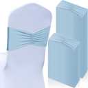 Moukeren 100 Pcs Spandex Chair Sashes Bows Bands Slider Sashes for Chair Covers Elastic Bands Ties Ribbon Decorations for Wedding Party Events Ceremony Birthday Banquet(Sky Blue)