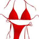 SHENHE Women's 2 Piece Halter Swimsuit Textured Tie Side Triangle Bikini Bathing Suit Shell Decor Red, Small