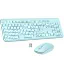 Wireless Keyboard and Mouse Combo, Full-Size Silent Ergonomic Keyboard and Optical Mouse, Long Battery Life, 2.4G Lag-Free Mice Keyboard for Mac, Laptop, PC, Windows(Green)