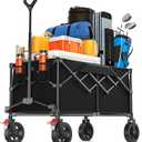 180L Large Capacity Collapsible Wagon Carts with Wheels,Foldable Wagon with 330LBS,Heavy Duty Shopping Cart,Portable Wagons Carts Foldable for Beach,Sports,Garden,Laundry,Outdoor-Black