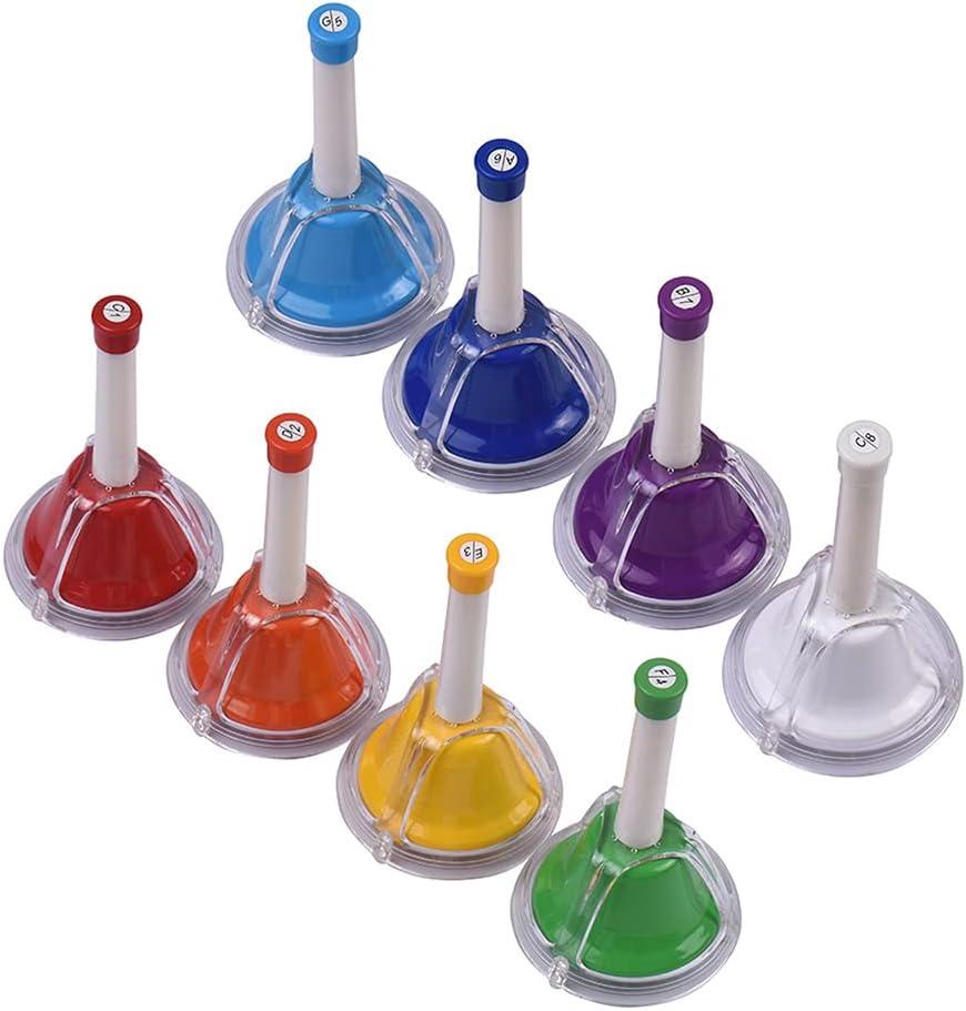 Heysland Handbells 8 Note Diatonic Metal Bell Colorful Desk Bells Hand Percussion Bells Kit for Kids Children Musical Teaching Family Party Chior