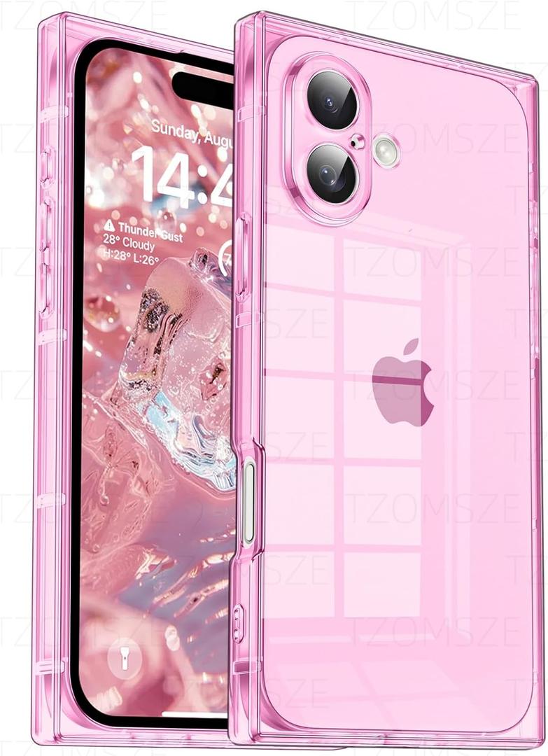Tzomsze Case Compatible with iPhone 17 Clear Case,Camera Protection,Reinforced Corners TPU Slim Shockproof Case Cover for Women Girls 6.1 inch-Transparent Pink