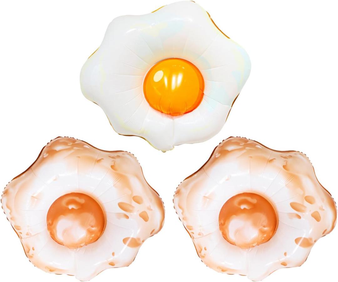 3pcs 34 * 31" Giant Fried Egg Balloons Food Balloons for Breakfast Brunch Party Decorations BBQ Picnic Party Decor Kids Birthday Party Decorations Food Parties Decoration Start of School Season Decor