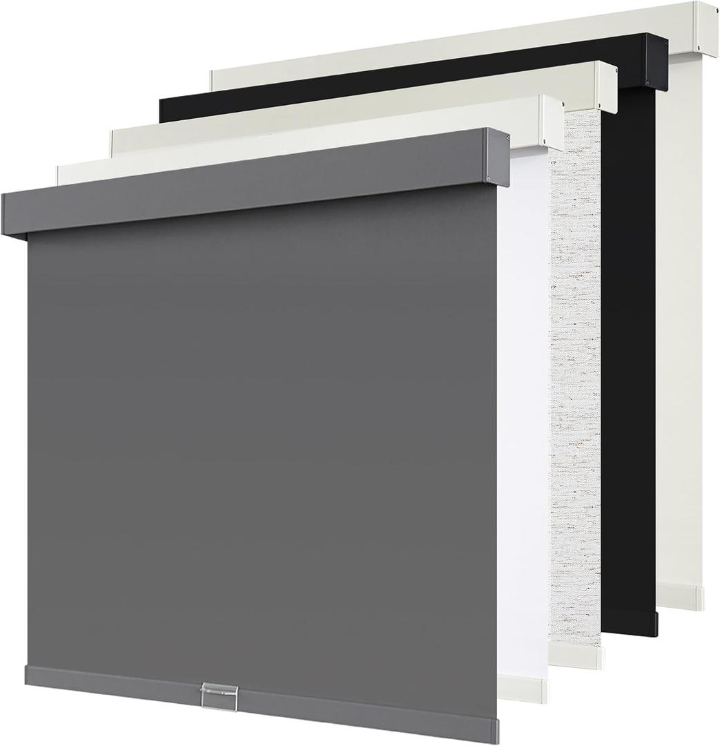 SUNOFF Cordless Blackout Roller Shades Blinds for Windows Free-Stop,Pull Down Room Darkening with Valance,Thermal Insulated Woven Fabric Window Door Blinds for Home,Office,Grey 30" W x 72" L