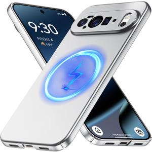 Magnetic Pixel 10 Pro XL Case, Slim Minimalist Matte Hard PC Cover Compatible with PixelSnap/Magsafe], Ultra-Thin Lightweight Protective Bumper with Camera & Screen Guard-Silvery