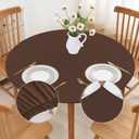 Brown Spandex Round Tablecloth 48 Inch with Elastic Kitchen Dining Stretch Table Cover Wrinkle Free Non Slip Fitted Table Cloth Washable for Patio Decor Picnic Party