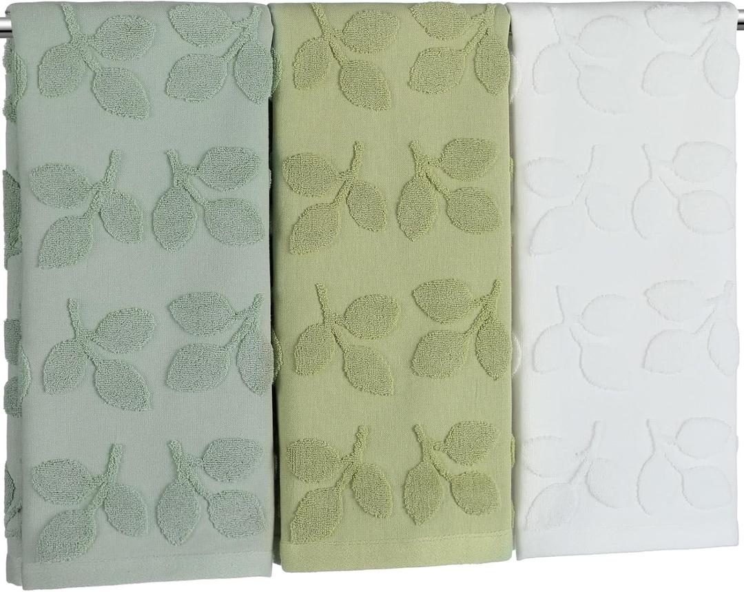 Remagr 3 Pcs Eucalyptus Leaves Hand Towels Set 100% Cotton Jacquard Sage Green Bath Towels Botanical Farmhouse 29.5 x 13.8 Inch Absorbent Soft Kitchen Towel for Home Spring Summer Decor Festive Gift