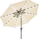 7.5 ft/9 ft/10 ft Patio Umbrella with Solar Light, 24/32-LED + 1 Center Light, 6/8 Heavy Duty RibsLarge Table Outdoor Umbrella for Patio- Beach, Pool, Deck, Market & Table, Crank&Tilt (Beige)