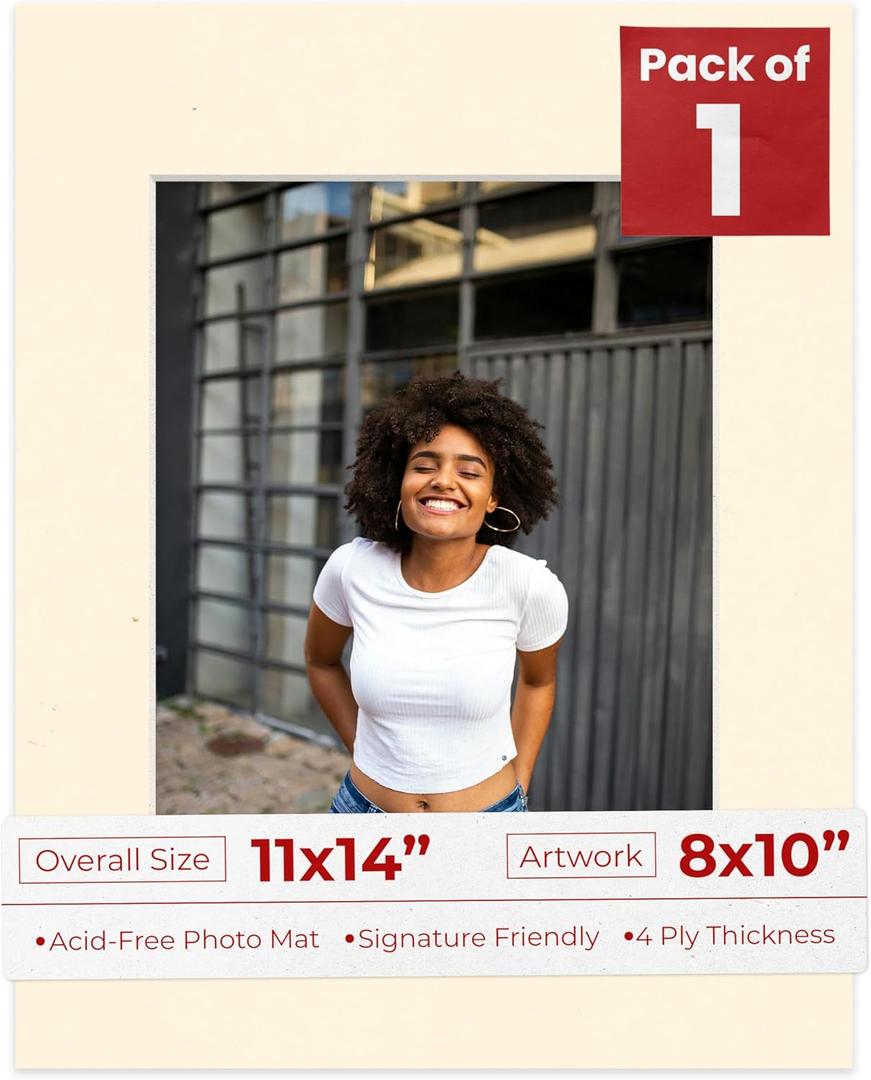 Poster Palooza 11x14 Mat Bevel Cut for 8x10 Photos - Acid Free Cream Precut Matboard - for Pictures, Photos, Framing - 4-ply Thickness