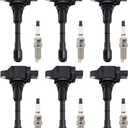 MAS Set of 6 Iridium Spark Plug and 6 Ignition Coil Pack Compatible with Nissan Infiniti Maxima Murano Pathfinder Quest Altima Q50 QX60 FX35 3.5L V6 Replacement for UF550
