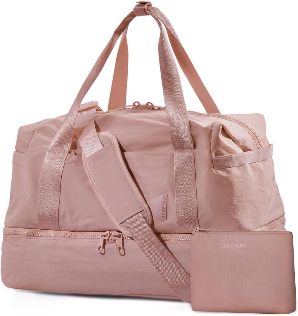 Weekender Bags for Women, BAGSMART Travel Duffel Bags with Shoe Compartment,Personal Item Travel Bag for Airlines, Carry on Overnight Tote Bag with Toiletry Bag(Dark Pink,2pcs) (X-Large)