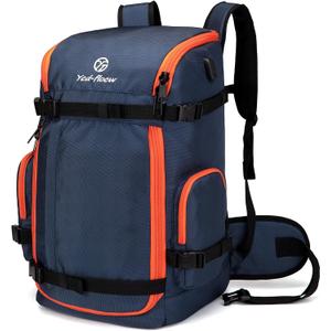 Ski Boot Bag Backpack, 50L Large Capacity Water-Resistant Padded Ski Travel Bag & Snowboard Boot Bag for Ski Boots, Helmet, Goggles, Clothes, Gloves, Snowboard Gear (Dark Blue)