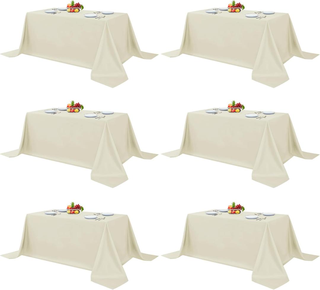 Fitable Elegant Rectangle Table Clothes, 6 Pack - 90 x 132 Inch, Ivory - Reusable and Washable Tablecloths, Polyester Fabric Table Covers for Wedding, Party, Banquet, Formal Events