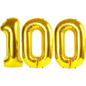 Gold Number 100 Balloon 40 inch, 100 Number Balloons, 100th Gold Birthday Decorations, 100 Year Old Women Men Golden Party Supplies