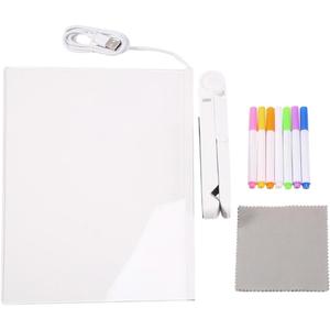 LED Acrylic Message Board Message Note Board USB Luminous Drawing Board 30X20cm with 7 Color Paintbrush