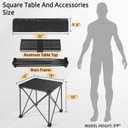 Tesouro Folding Camping Square Table with Carry Bag, Lightweight Aluminum Square Table for Outdoor, Camping, Picnic, Backyards, BBQ (Black-Small)