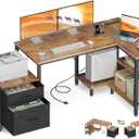 Casaottima L Shaped Desk with Drawers & File Cabinet, Reversible Computer Desk with Storage Shelves & CPU Stand, Corner Desk with Power Outlets, L Desk for Home Office, Rustic Brown