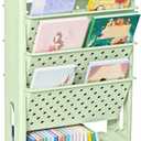 5 Tier Rolling Utility Cart Multi-Functional Movable Storage Book Shelves with Lockable Casters for Study Office Kitchen Classroom, Light Green
