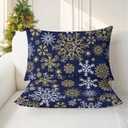 CaliTime Christmas Throw Pillow Covers Decorative 20 X 12 Inches Pack of 2 Cozy Fleece Snowflakes Cushion Cases for Couch Sofa Bed Living Room Navy Blue