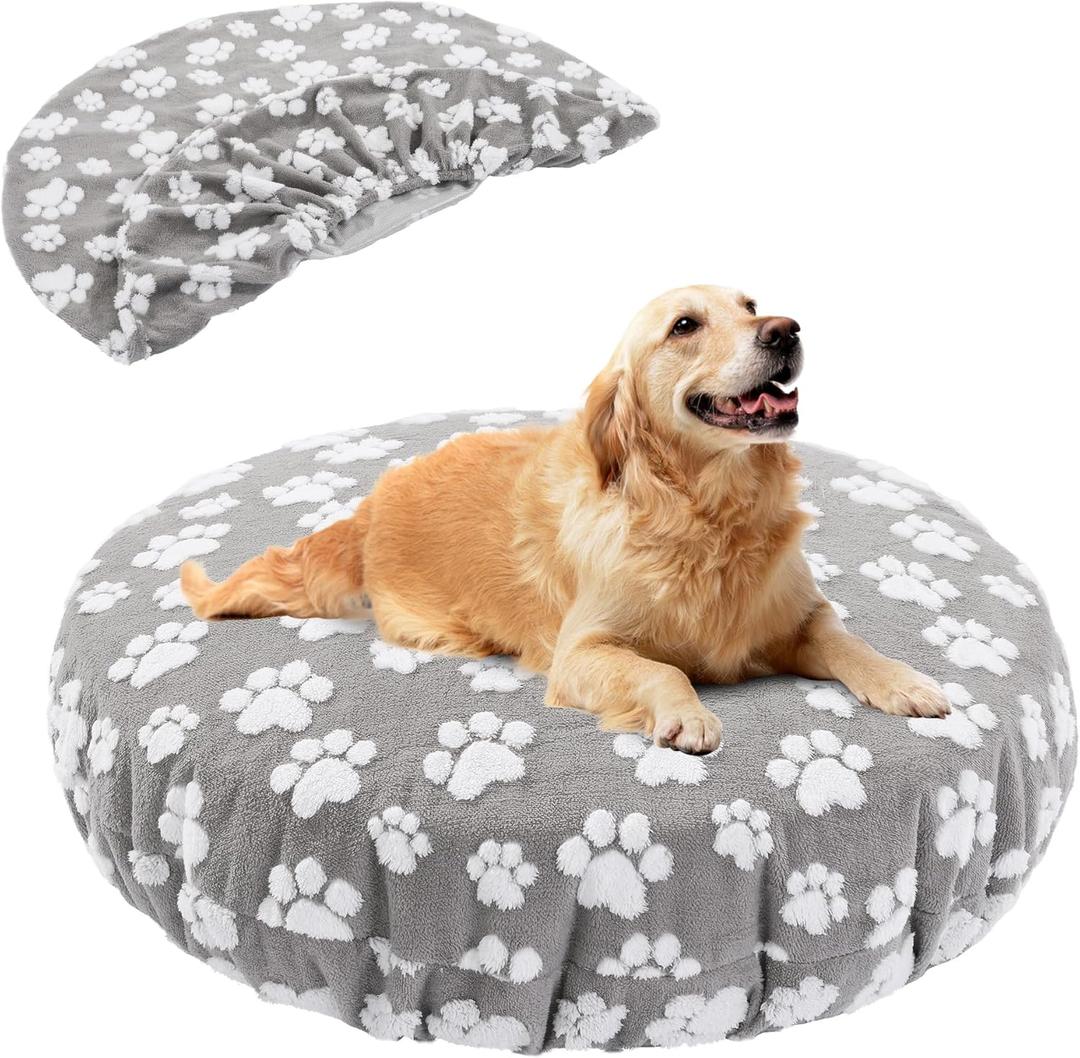 BALAPET Washable Dog Bed Covers Replacement Round Waterproof Bed Cover for Dog Soft Pet Bed Cover with Lovely Dog Paw Print and Double-Sided Usable Design,Cover Only(Gray,30 * 30 * 10in) (Grey)