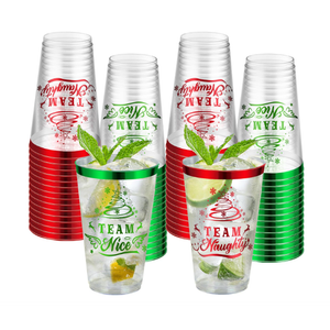 16 oz Christmas Party Cups - Large Capacity Merry Plastic Cup, Red and Green Edge Disposable Clear Cup for Xmas Cocktail Tasting, Eve Decoration (30 Pcs)