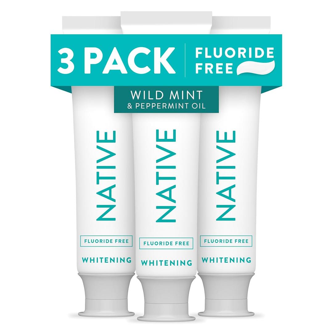 Native Fluoride Free Toothpaste, Whitening  for Adult, Kids 2+ Oral Care  Wild Mint & Peppermint Oil Flavor, 4.1oz (Pack of 3)