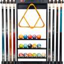 Wall Mount Pool Stick Holder, Solid Wood Billiard Pool Cue Rack
8 Cues Pool Cue Rack with Storage for Pool Table Accessories (Black)