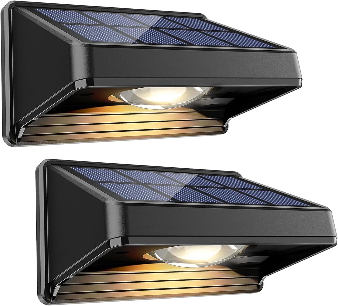 Solar Fence Lights Outdoor, Warm White, Bright Led Fence Powered Lights Outdoor Waterproof Solar Powered Wall Lighting, Dusk to Dawn Solar Deck Light for Backyard/Railing/Step/Patio/Porch (7  Pack)