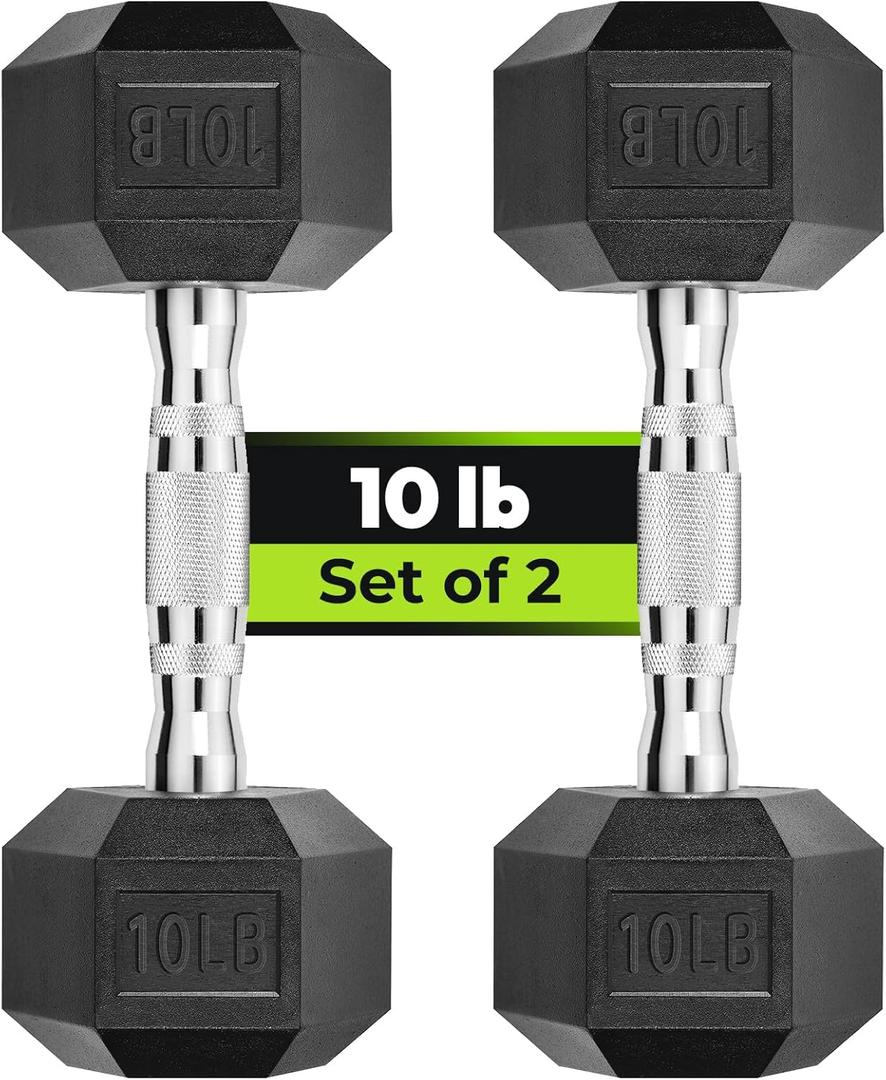 Hex Dumbbell Set, 2.5-65 lb Rubber Encased Exercise & Fitness Dumbbells, Weights Dumbbells Set of 2, Hand Weight for Strength Training (10 lb, Pair)