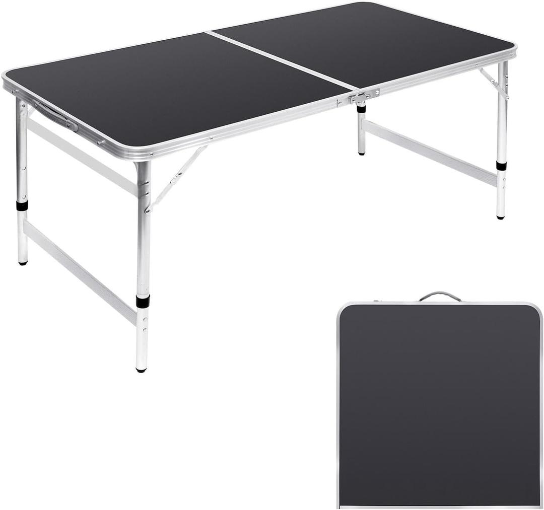 Folding Table Portable Picnic Table 4FT Camping Table Camp Table Black Aluminum Outdoor for Card BBQ 4723.627/24/21 inch