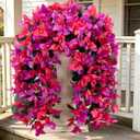 Fake Bougainvillea Artificial Hanging Flowers, 2 PCS Outdoor Faux Plants UV Resistant Realistic Silk Long Trailing Vines for Door Porch Outside Planter Urn Patio Garden Yard Dec, Hot Pink Purple