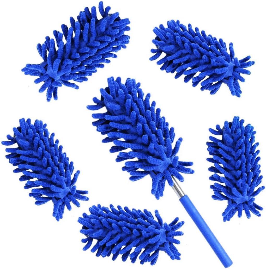 Microfiber Duster for Cleaning,6 Pcs Hand Washable Dusters with 11" to 29.5" Reachable Pole,Small Dusters for Cleaning Office Car Computer Furniture Sofa Ceiling Fan (Navy)