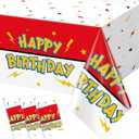 3 Pack Red White Birthday Tablecloth Party Decorations, Lightning Bolts Plastic Table Cloth, Disposable Cartoon Table Cover for Kids Birthday Baby Shower Party Supplies Decorations, 54 x 108