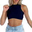Abardsion Women's Crew Neck Racerback Knit Ribbed Basic Sleeveless Crop Tank Tops (Medium, Navy Blue)