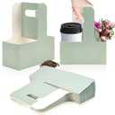 2 Cup Disposable Drink Carrier for Delivery with Handle,15 Count Blue Paperboard Cup Holder,Cup Carriers for Hot or Cold Drinks,Coffee Carrier, Food Delivery,Take Out Cup Carriers (Green, 15 PCs)