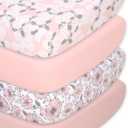 The Peanutshell 4-Pack Fitted Organic Crib Sheet Set - Soft & Breathable Baby Girl or Boy Crib Sheets, 100% Jersey Cotton Nursery Decor, Fit for Standard Mattress Cover- Cottage Floral
