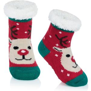 American Trends Baby Slipper Socks Christmas Toddler Fuzzy Socks Warm Fleece Non Skid Winter Socks (0-6 Months, Red Deer)