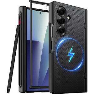 Miimall for Samsung Fold 7 Case with S Pen & S Pen Slot, Hinge Protection & Mag Safe Compatible, Sturdy Glass Screen Protector Dustproof, Durable Samsung Galaxy Fold 7 Case with mag-Safe, Matte Black