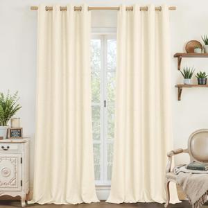 LAMIT Light Beige Linen Curtains for Living Room 84 inch Length 2 Panels, Linen Textured Thermal Insulated Curtains Burlap Privacy Grommet Drapes for Bedroom/Farmhouse, 2 Panels, W52 x L84