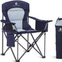 LET'S CAMP Oversized Folding Camping Chair Portable Outdoor Heavy Duty Padded Chairs Lawn Chair with Cup Holder, Storage Pocket and Cooler Bag, Supports 450LBS, for Camp, Travel, Picnic (Blue)