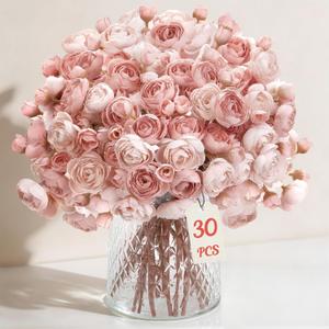 Alupssuc 30Pcs Ranunculus Artificial Flowers Faux Silk Mini Ranunculus, Spring Flowers Artificial Indoor for DIY Bouquets, Bulk Fake Wedding Filler Flowers for Bride Shower Decorations, Dusty Rose