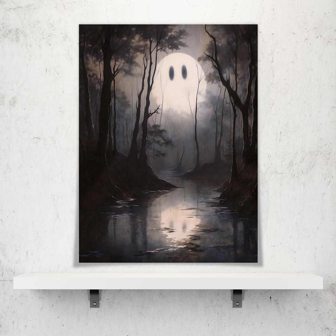 Halloween Decor Wall art Prints Dark Forest Ghost Ghost Poster art Holiday Art Gifts 16x24in Unframed