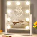 Vanity Mirror with Lights, Hollywood Vanity Makeup Mirror with 9 Dimmable LED Bulbs, 3 Color Lighting Modes, Detachable 10X Magnification, 360Rotation,White