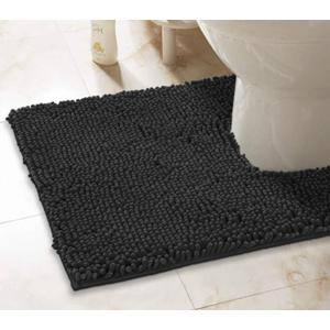Black Bath Mat - U-Shaped Contoured Rug for Around Toilet, Super Absorbent Shaggy Bath Rug. Easy Machine Wash & Dry (20 x 23, Black)