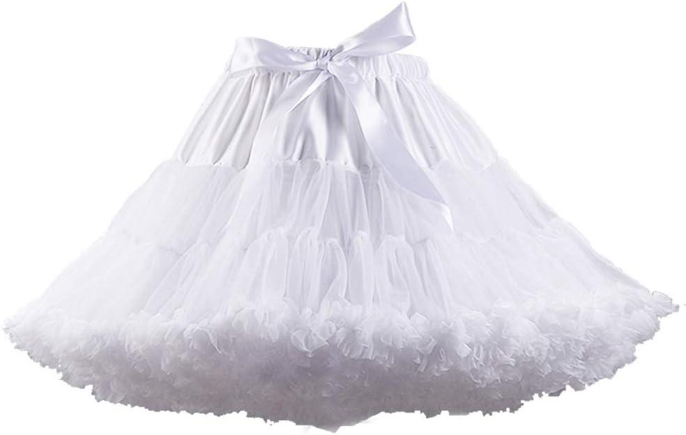 Women's Elastic Waist Chiffon Petticoat Puffy Tutu Tulle Skirt Princess Ballet Dance Pettiskirts Underskirt (White)