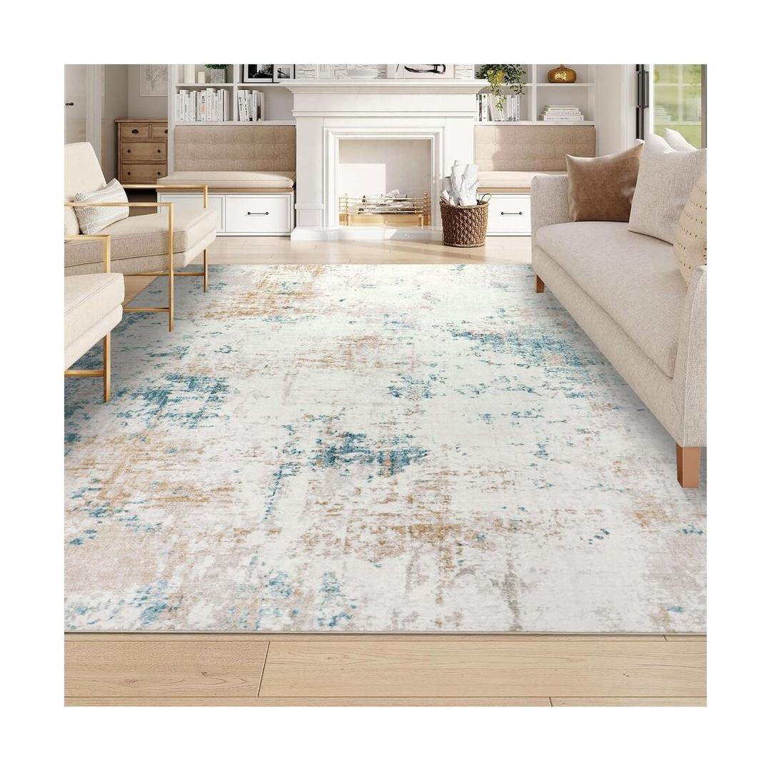 Homcomoda Washable Rugs 8X10 Non Slip Large Rugs for Living Room Beige Bedroom Rug 8x10 Under Bed Ultra Thin Carpet for Living Room Bedroom Nursery Kids Room